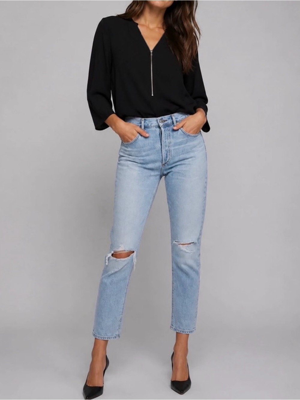 The Kooples Half Zip Silk Black Blouse - XS